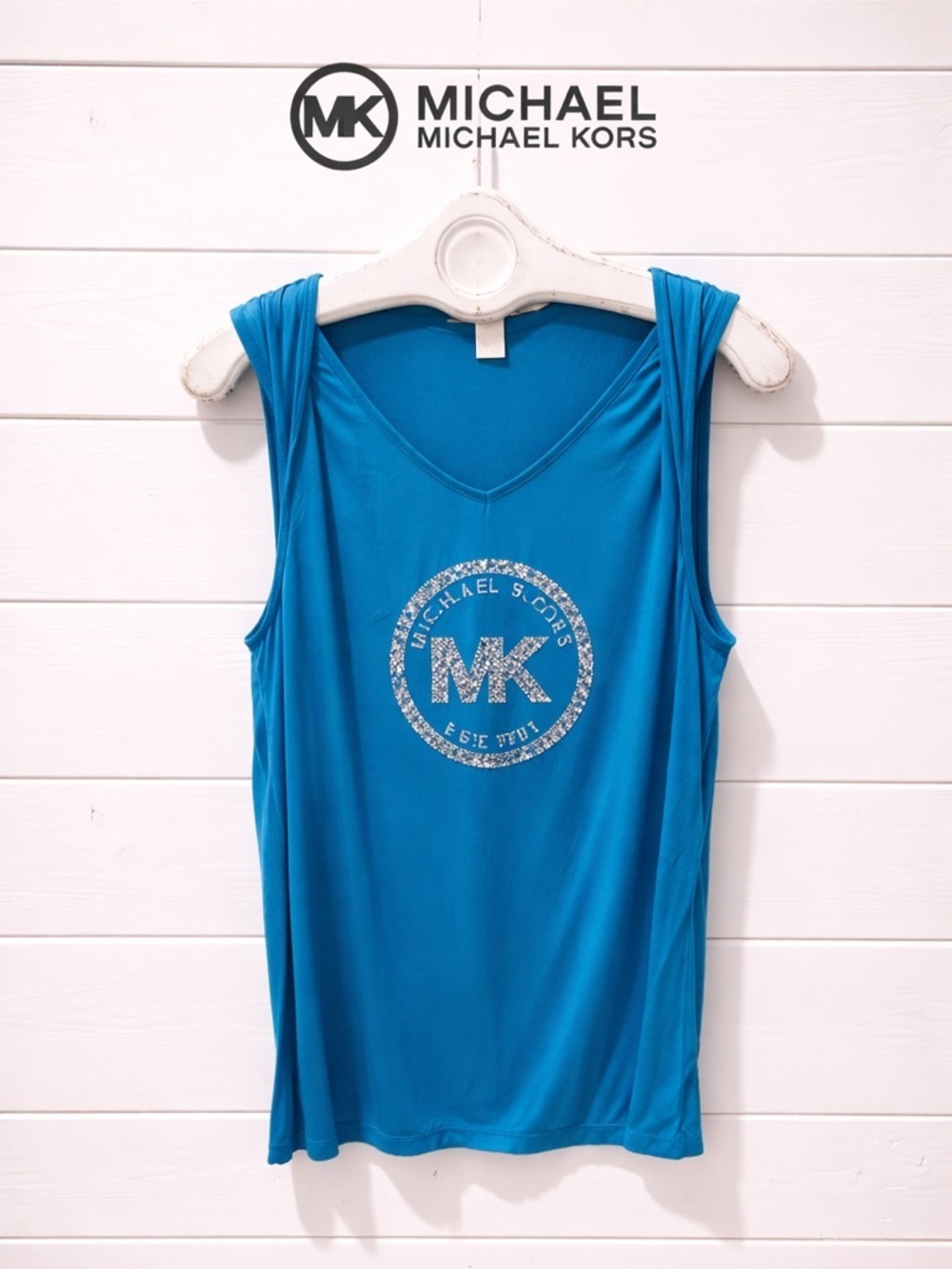 MICHAEL KORS Sleeveless Logo Top – Teal Blue – Size L